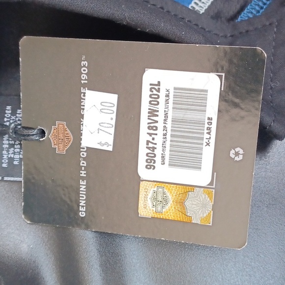 Harley Davidson 115 years embroidered eagle zip front v-neck short sleeve shirt - Picture 5 of 5